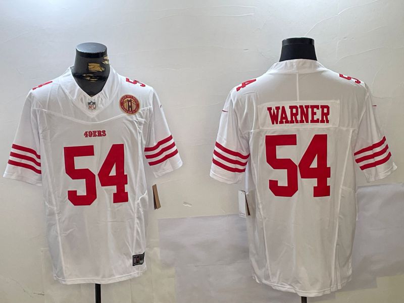 Men San Francisco 49ers 54 Warner White Three generations 2024 Nike Vapor Limited NFL Jersey style 3